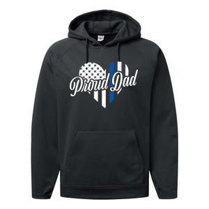 Proud Police Dad Blue Thin Line Performance Fleece Hoodie