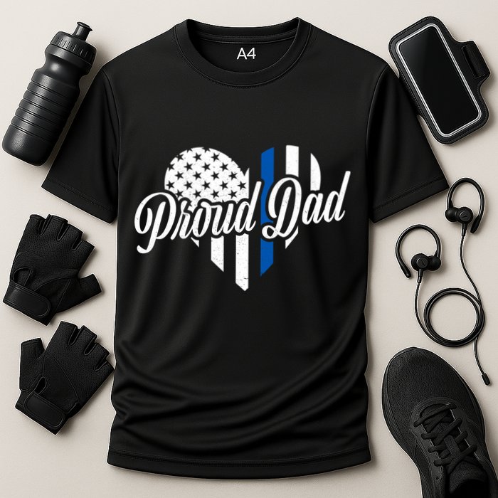 Proud Police Dad Blue Thin Line Cooling Performance Crew T-Shirt
