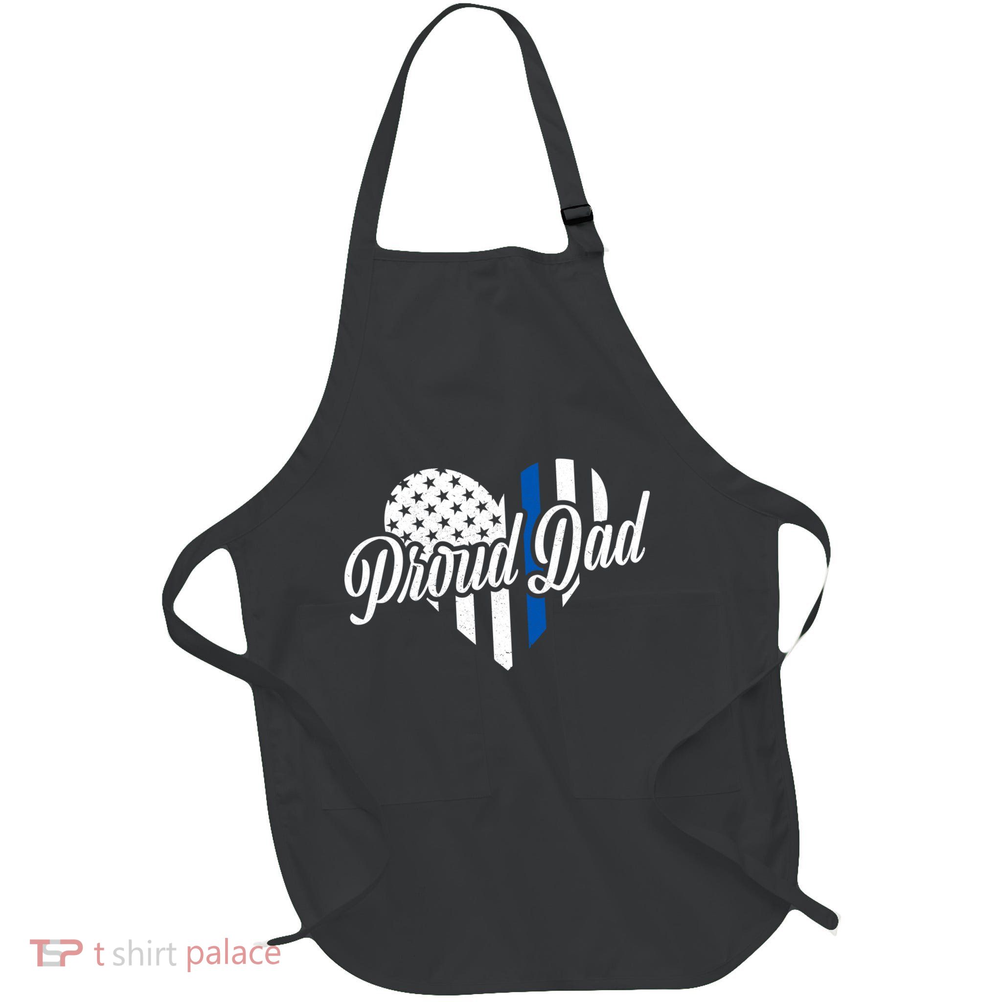 Proud Police Dad Blue Thin Line Full-Length Apron With Pockets