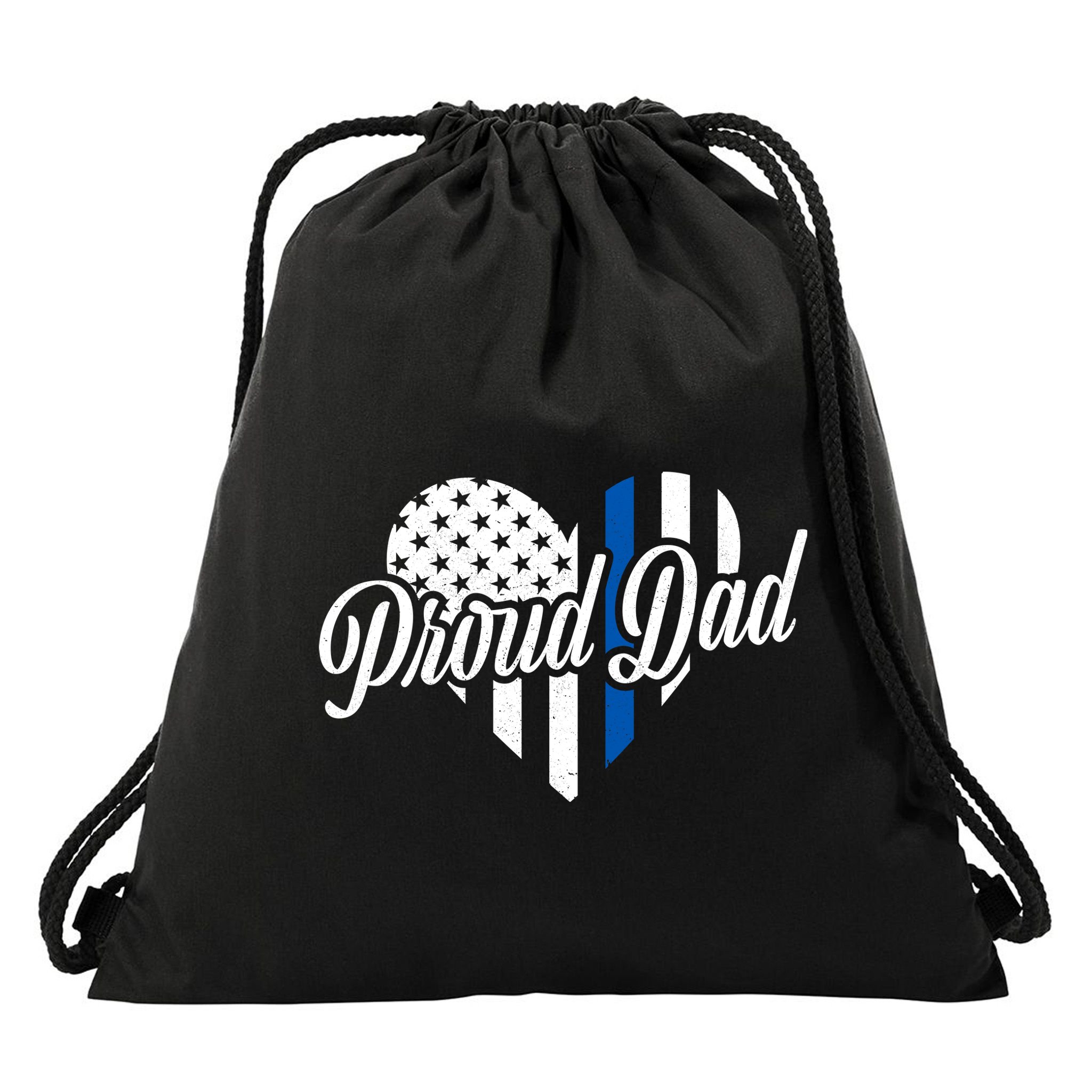 Proud Police Dad Blue Thin Line Drawstring Bag