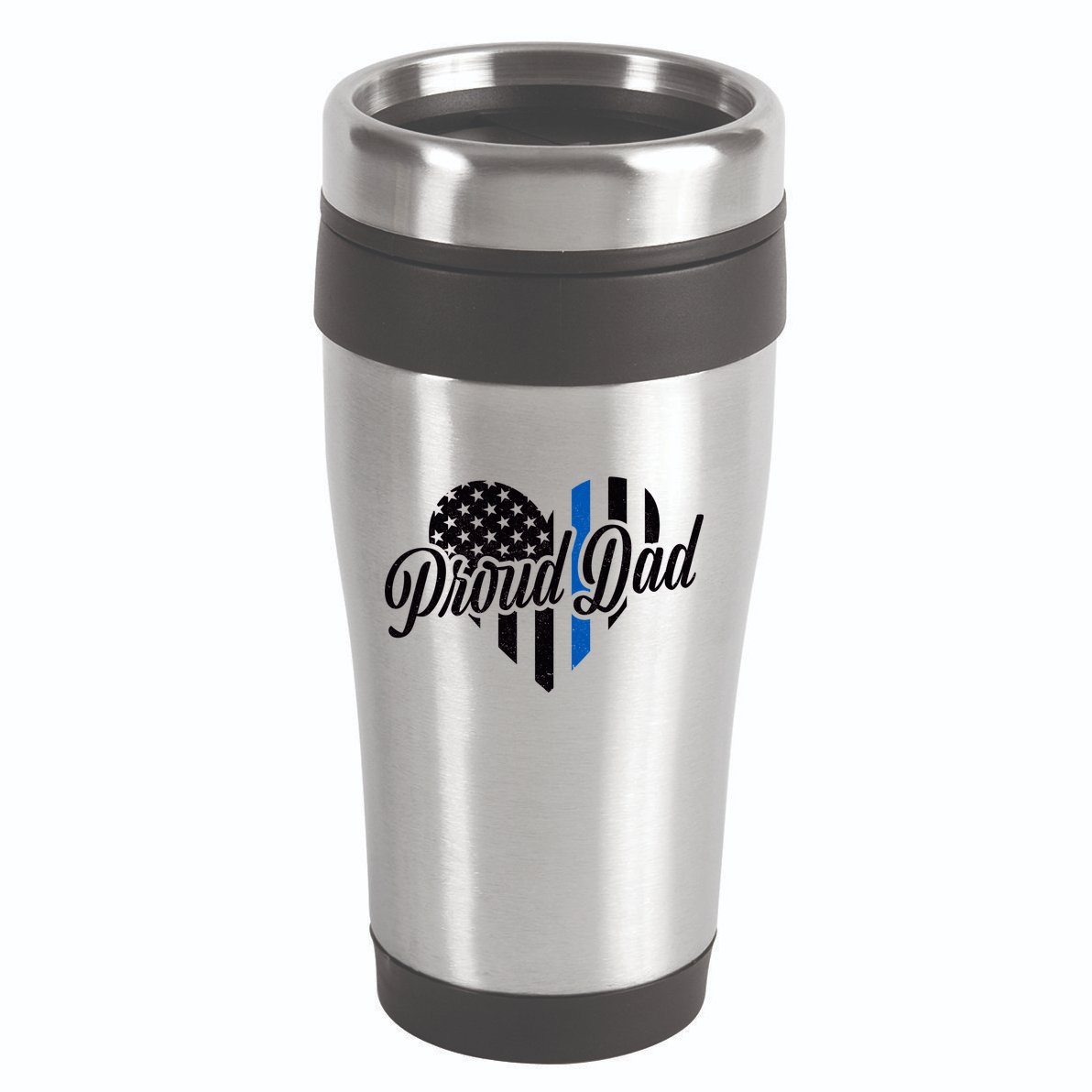 Proud Police Dad Blue Thin Line 16oz Travel Tumbler