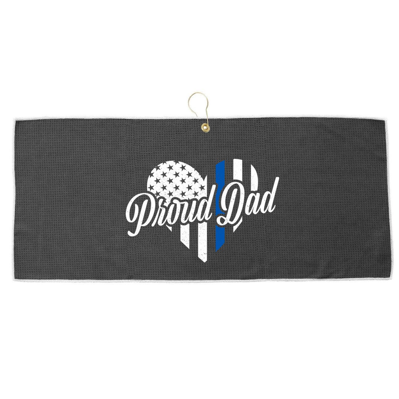 Proud Police Dad Blue Thin Line Large Microfiber Waffle Golf Towel