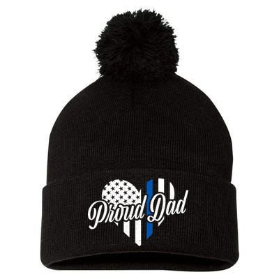 Proud Police Dad Blue Thin Line Pom Pom 12in Knit Beanie