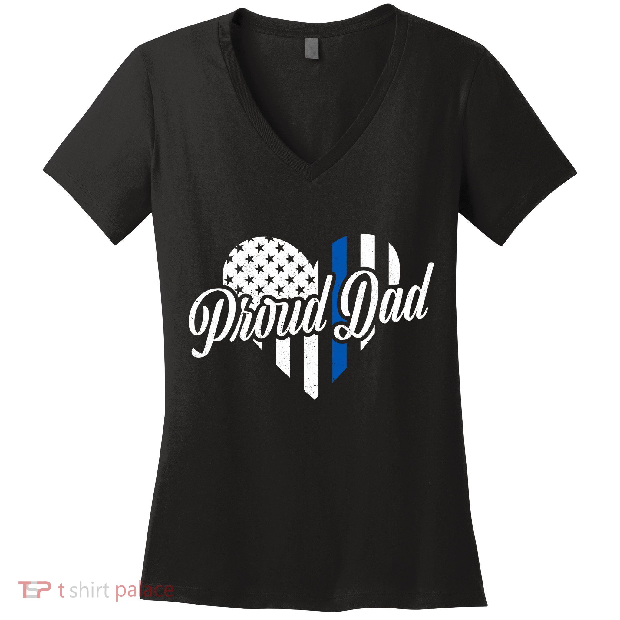 Proud Police Dad Blue Thin Line Women's V-Neck T-Shirt
