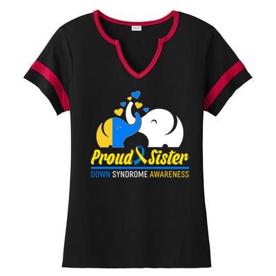 Proud Sister Down Syndrome Awareness Elephants Ladies Halftime Notch Neck Tee