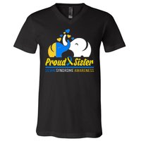 Proud Sister Down Syndrome Awareness Elephants V-Neck T-Shirt