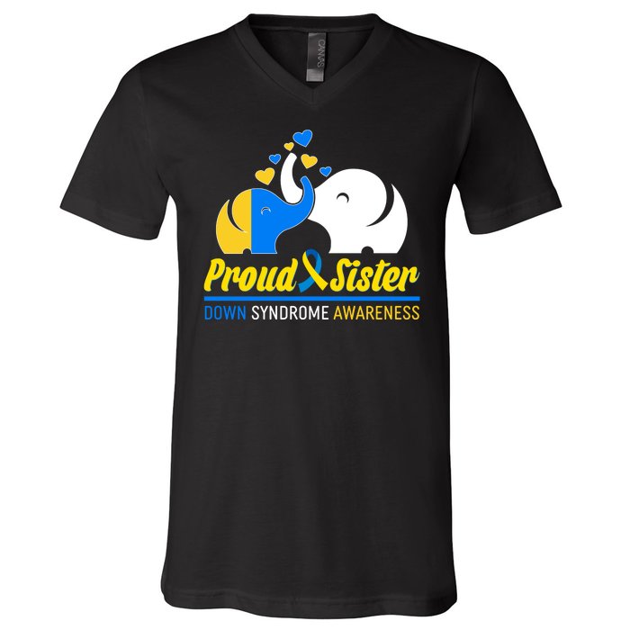 Proud Sister Down Syndrome Awareness Elephants V-Neck T-Shirt