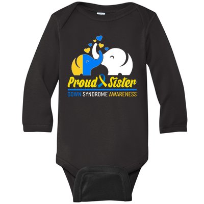 Proud Sister Down Syndrome Awareness Elephants Baby Long Sleeve Bodysuit