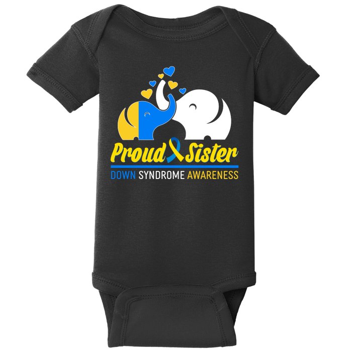 Proud Sister Down Syndrome Awareness Elephants Baby Bodysuit