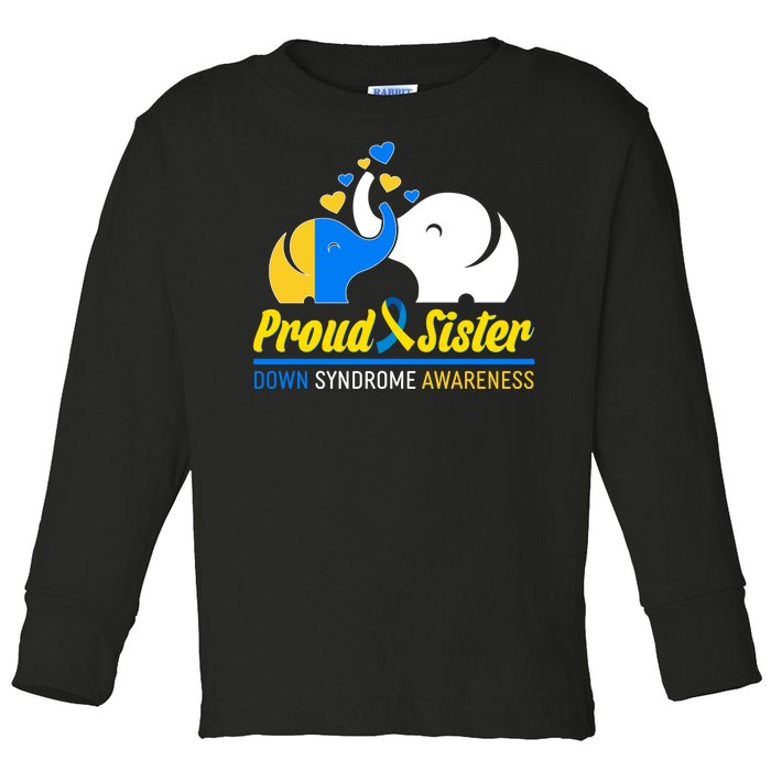 Proud Sister Down Syndrome Awareness Elephants Toddler Long Sleeve Shirt