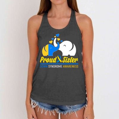 Proud Sister Down Syndrome Awareness Elephants Women's Knotted Racerback Tank