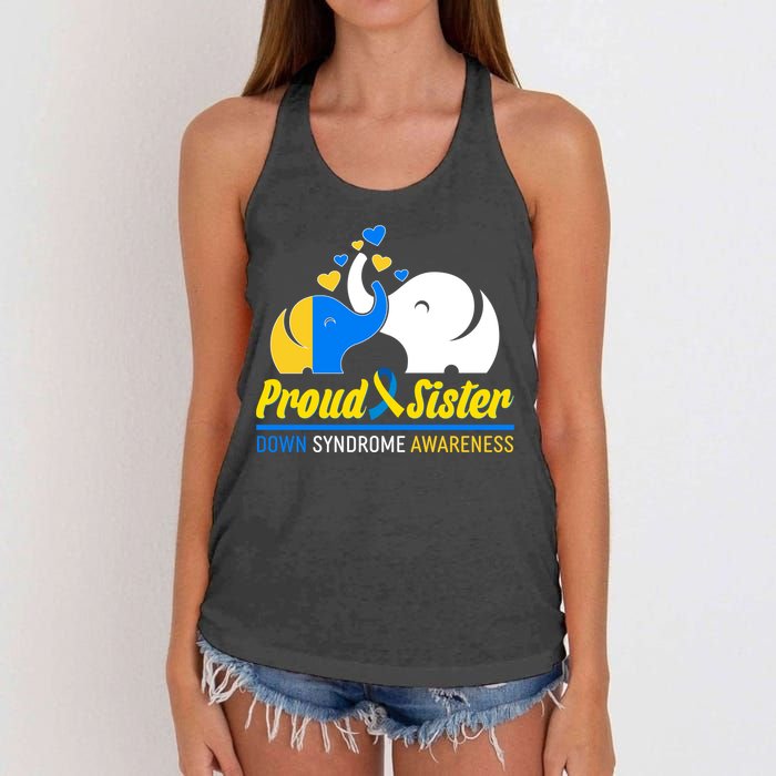 Proud Sister Down Syndrome Awareness Elephants Women's Knotted Racerback Tank