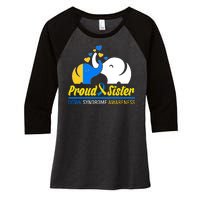 Proud Sister Down Syndrome Awareness Elephants Women's Tri-Blend 3/4-Sleeve Raglan Shirt