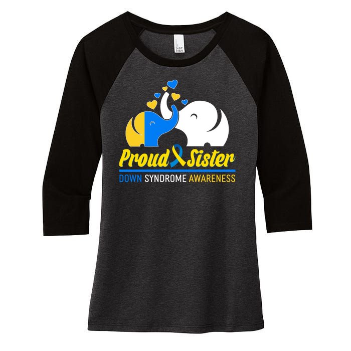 Proud Sister Down Syndrome Awareness Elephants Women's Tri-Blend 3/4-Sleeve Raglan Shirt