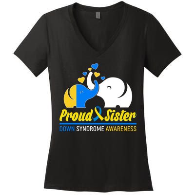 Proud Sister Down Syndrome Awareness Elephants Women's V-Neck T-Shirt