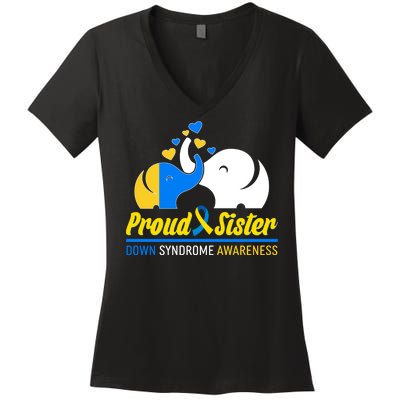 Proud Sister Down Syndrome Awareness Elephants Women's V-Neck T-Shirt