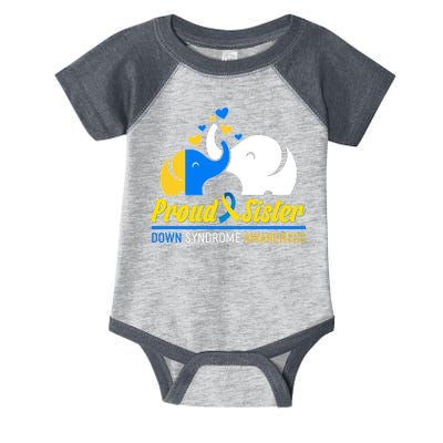 Proud Sister Down Syndrome Awareness Elephants Infant Baby Jersey Bodysuit