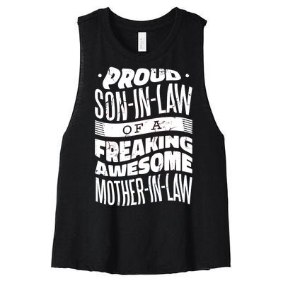 Proud Son-In-Law Of A Freaking Awesome Mother In Law Women's Racerback Cropped Tank