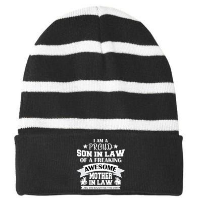 Proud Son In Law Of An Awesome Mother in Law Striped Beanie with Solid Band