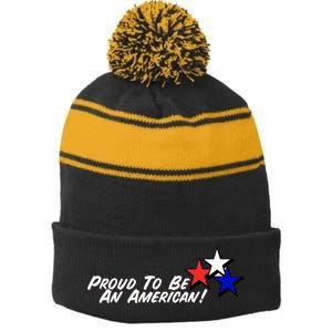 Proud To Be An American Stripe Pom Pom Beanie