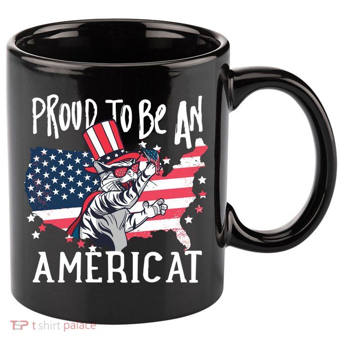 Proud To Be an Americat Cat 11oz C Handle Ceramic Mug