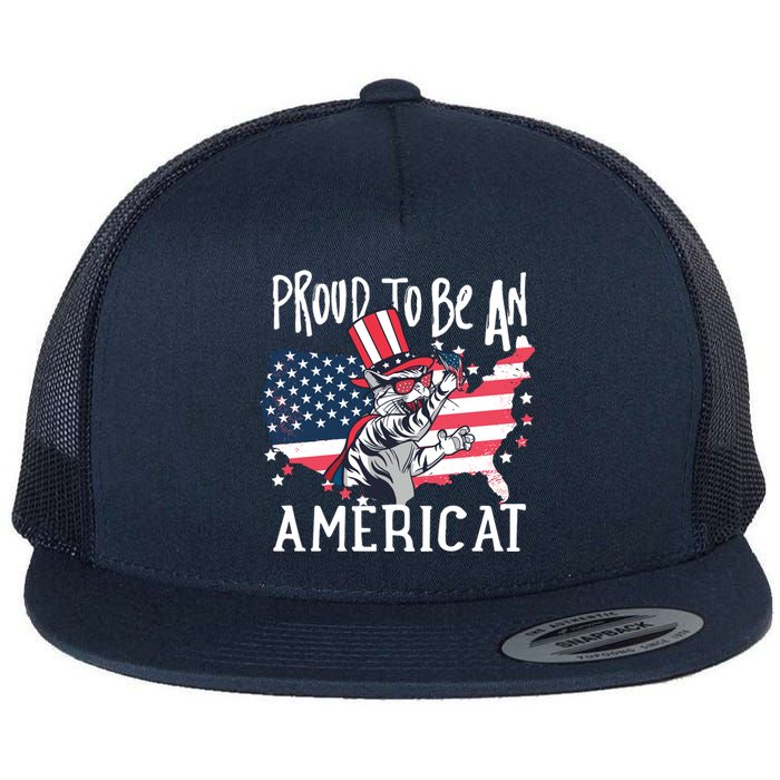 Proud To Be an Americat Cat Flat Bill Trucker Hat