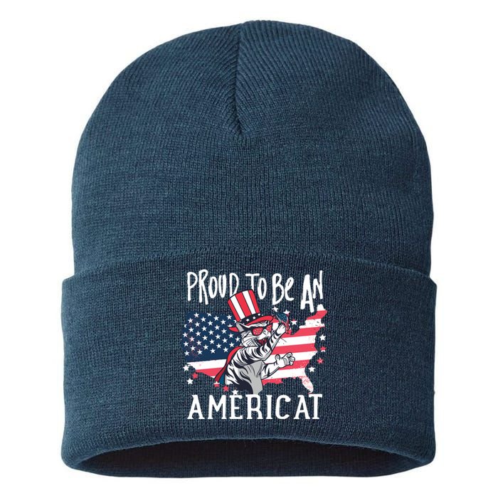 Proud To Be an Americat Cat Sustainable Knit Beanie