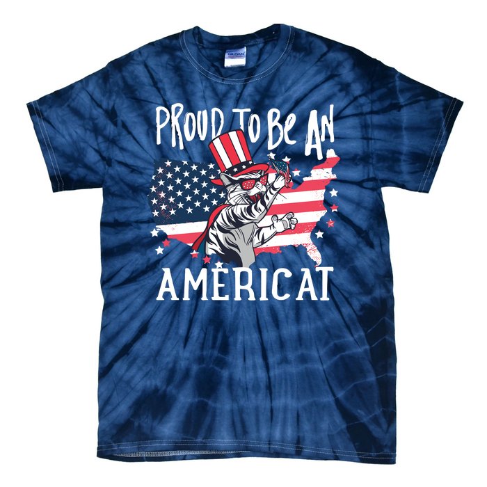 Proud To Be an Americat Cat Tie-Dye T-Shirt