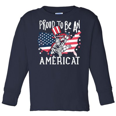 Proud To Be an Americat Cat Toddler Long Sleeve Shirt