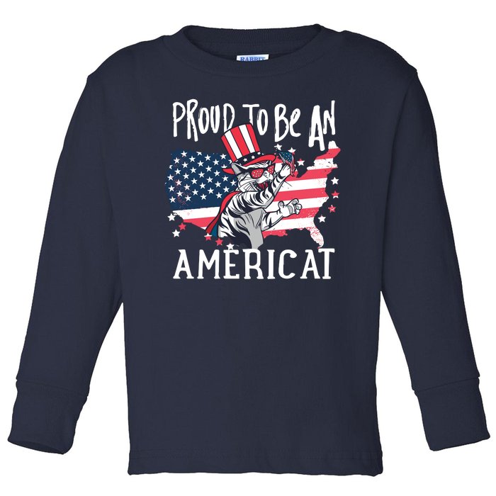 Proud To Be an Americat Cat Toddler Long Sleeve Shirt