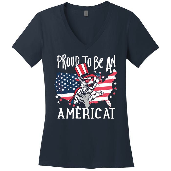 Proud To Be an Americat Cat Women's V-Neck T-Shirt