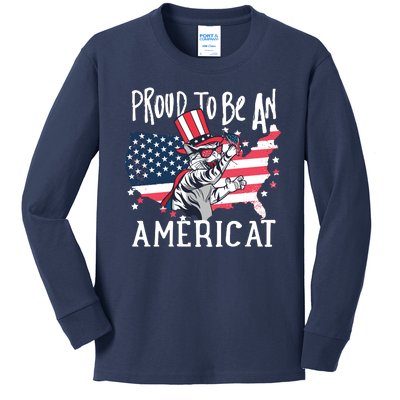 Proud To Be an Americat Cat Kids Long Sleeve Shirt