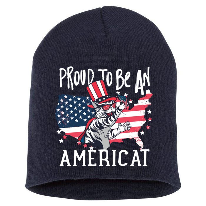 Proud To Be an Americat Cat Short Acrylic Beanie