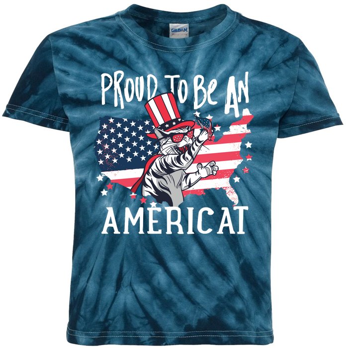 Proud To Be an Americat Cat Kids Tie-Dye T-Shirt