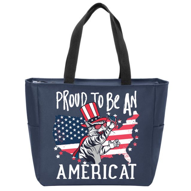 Proud To Be an Americat Cat Zip Tote Bag