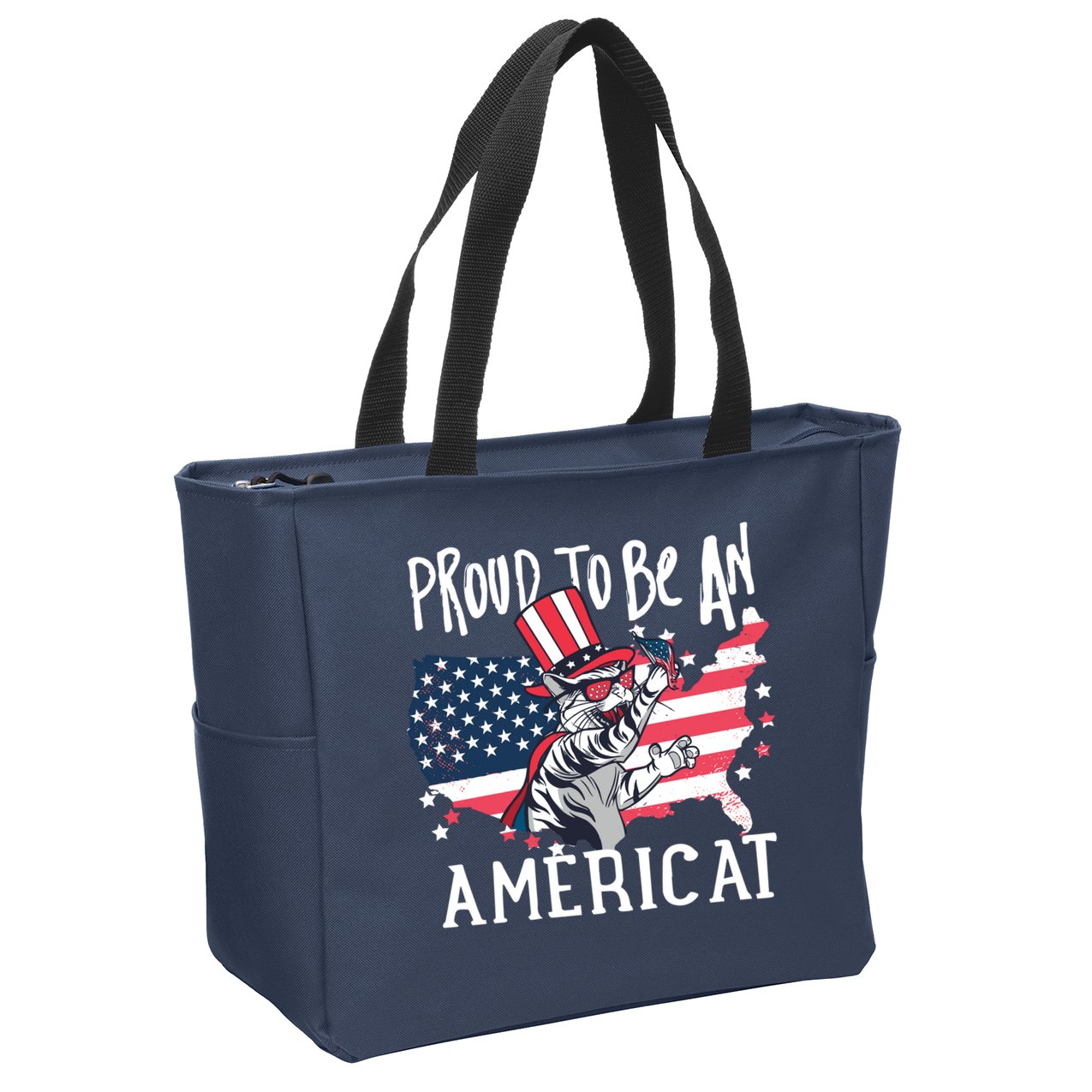 Proud To Be an Americat Cat Zip Tote Bag
