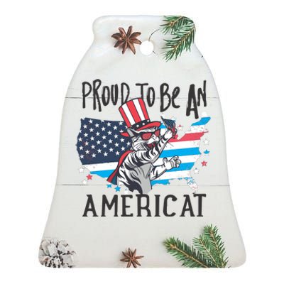 Proud To Be an Americat Cat Ceramic Bell Ornament