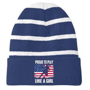 Proud To Play Like A Girl USA Soccer Striped Beanie with Solid Band