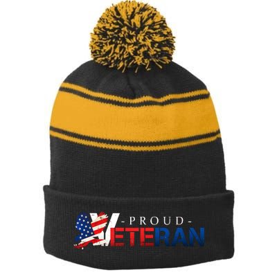 Proud USA Veteran Eagle Stripe Pom Pom Beanie