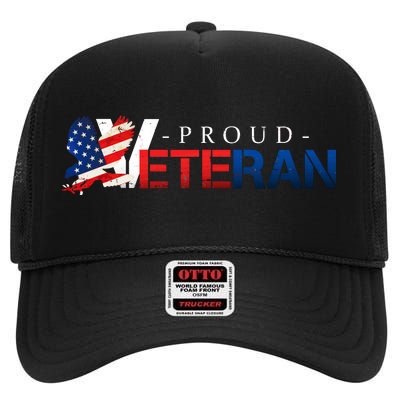 Proud USA Veteran Eagle High Crown Mesh Back Trucker Hat