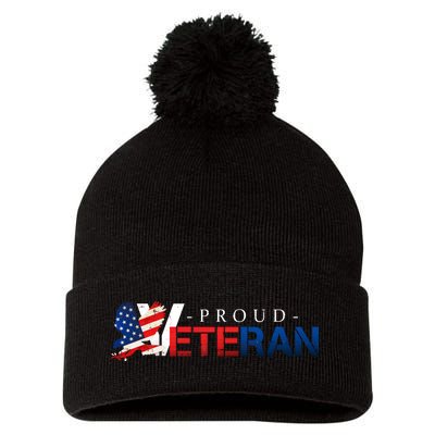 Proud USA Veteran Eagle Pom Pom 12in Knit Beanie