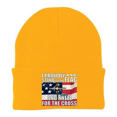 Proudly Stand For The Flag And Kneel For The Cross Knit Cap Winter Beanie