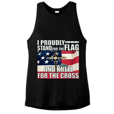 Proudly Stand For The Flag And Kneel For The Cross Ladies PosiCharge Tri-Blend Wicking Tank