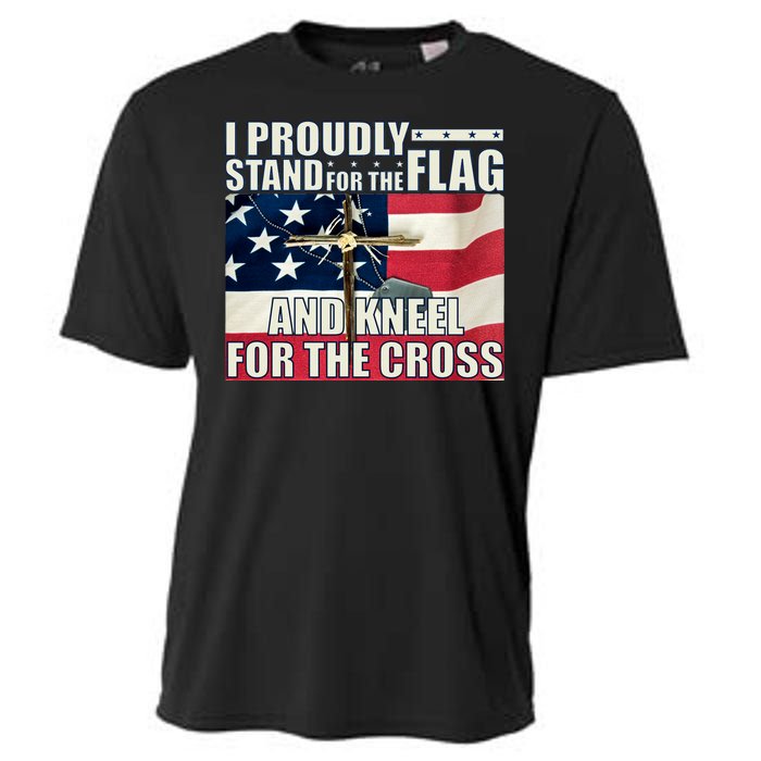 Proudly Stand For The Flag And Kneel For The Cross Cooling Performance Crew T-Shirt