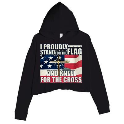 Proudly Stand For The Flag And Kneel For The Cross Crop Fleece Hoodie