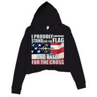 Proudly Stand For The Flag And Kneel For The Cross Crop Fleece Hoodie