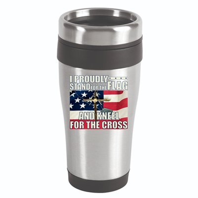 Proudly Stand For The Flag And Kneel For The Cross 16oz Travel Tumbler