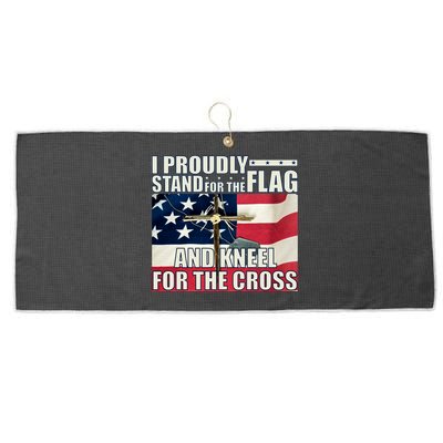 Proudly Stand For The Flag And Kneel For The Cross Large Microfiber Waffle Golf Towel