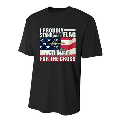 Proudly Stand For The Flag And Kneel For The Cross Youth Performance Sprint T-Shirt