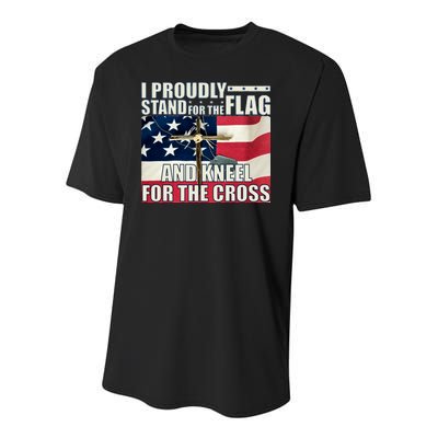 Proudly Stand For The Flag And Kneel For The Cross Youth Performance Sprint T-Shirt